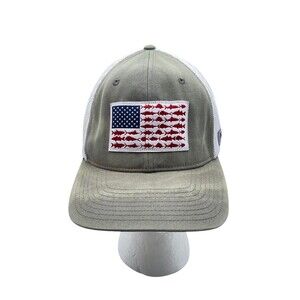 Columbia PFG Fish Flag Snap Back Unisex Ball Cap in Grey/White Size L/XL